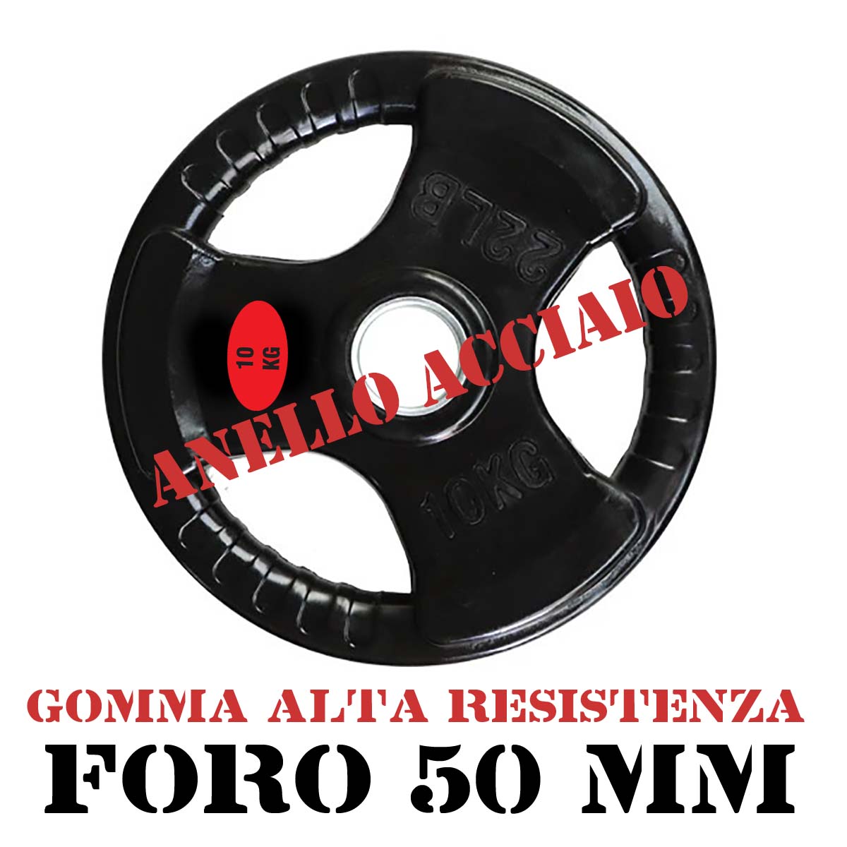 DISCO PESO 15 KG GOMMATO TRIGRIP CON IMPUGNATURA E ANELLO IN ACCIAIO FORO 50MM