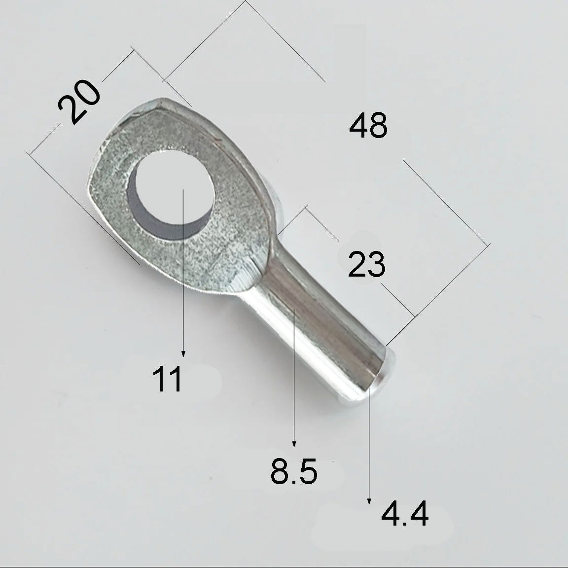 TERMINALE OCCHIELLO  OCCHIO A PRESSARE CRIMPARE PER CAVO ACCIAIO - OCCHIO 11 MM - FORO 4,4 MM