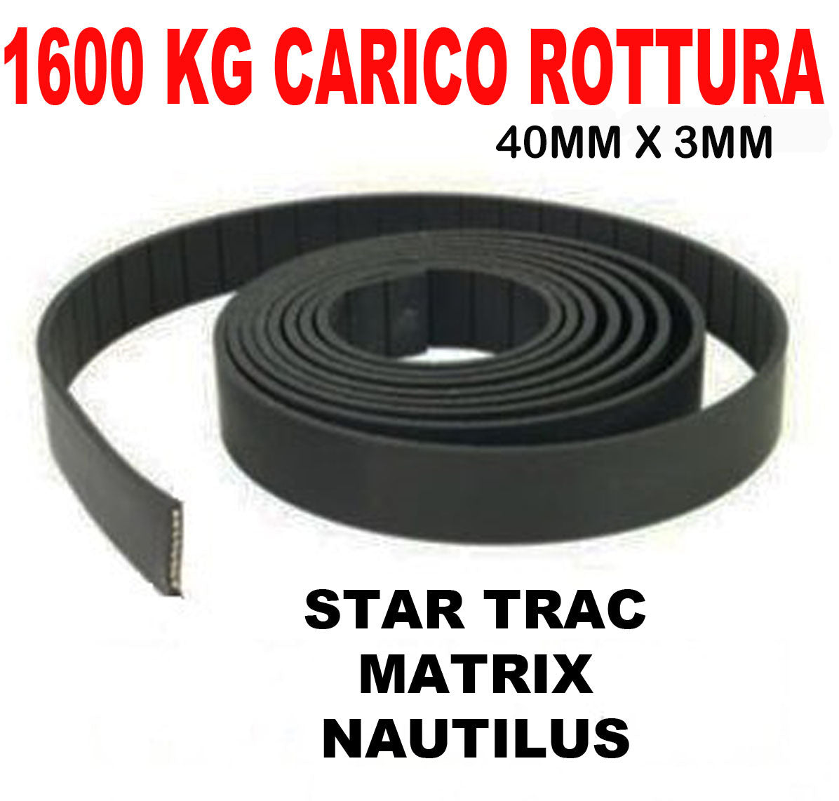 CINGHIA IN KEVLAR E ACCIAIO RICAMBIO ATTREZZI BELT PALESTRA BODY BUILDING  GYM 1600 KG.