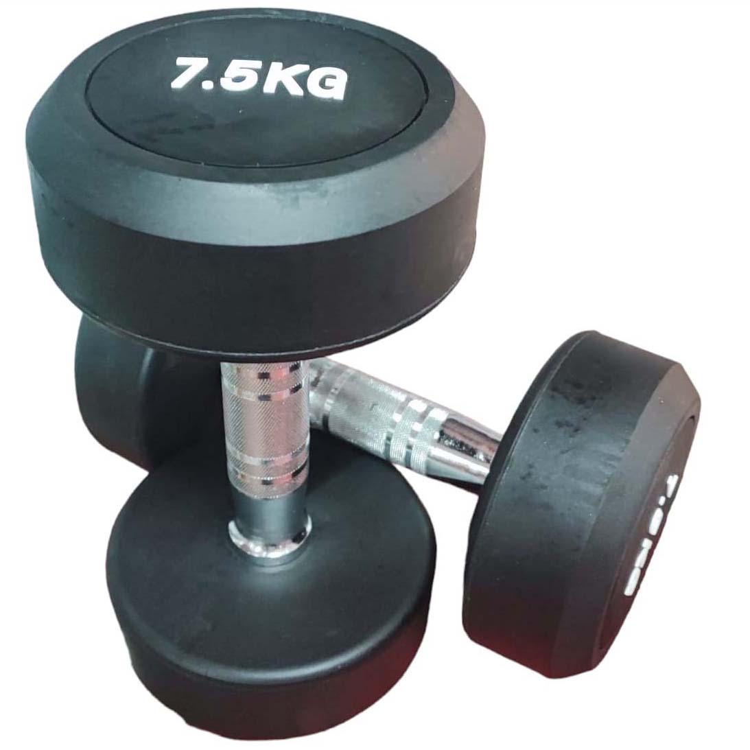 COPPIA MANUBRI GOMMATI TONDO DA 7.5 KG CON MANIGLIA CROMATA