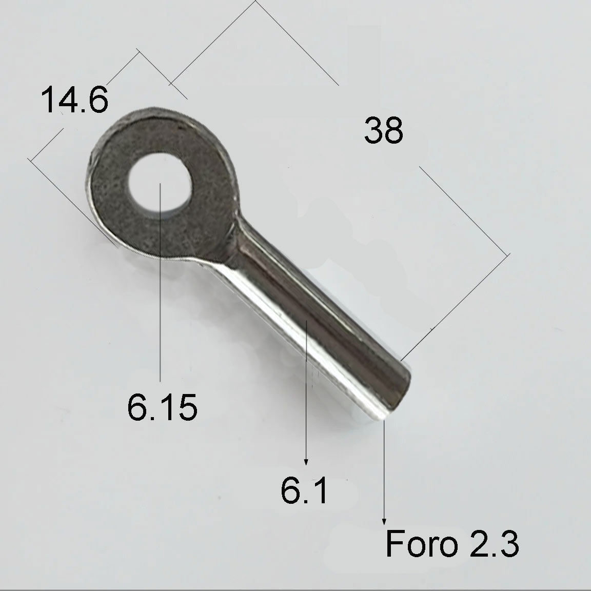 TERMINALE OCCHIELLO  OCCHIO A PRESSARE CRIMPARE PER CAVO ACCIAIO - OCCHIO 6,15 MM - FORO 2,3 MM