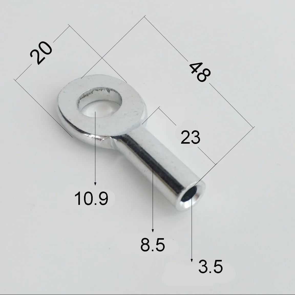 TERMINALE OCCHIELLO  OCCHIO A PRESSARE CRIMPARE PER CAVO ACCIAIO - OCCHIO 10,9 MM - FORO 3,5 MM