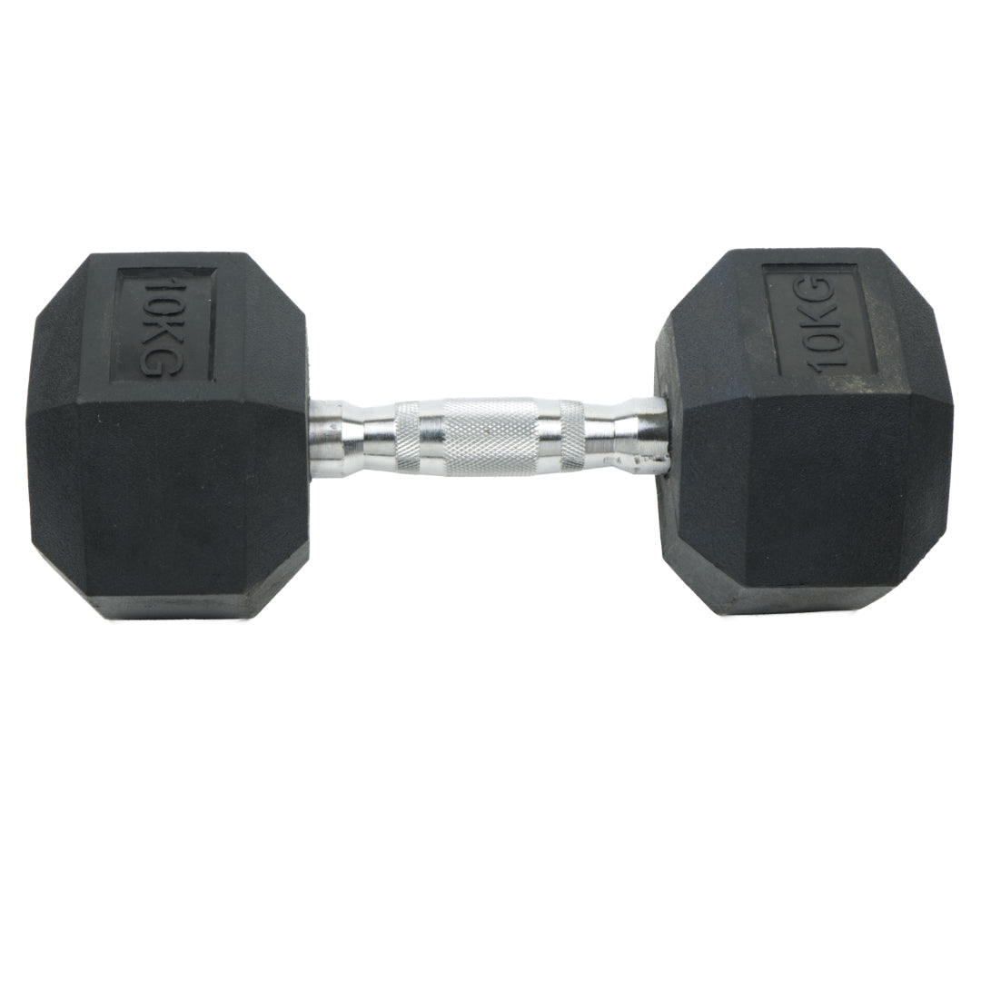 MANUBRIO GOMMATO ESAGONALE DA 10 KG CON MANIGLIA CROMATA