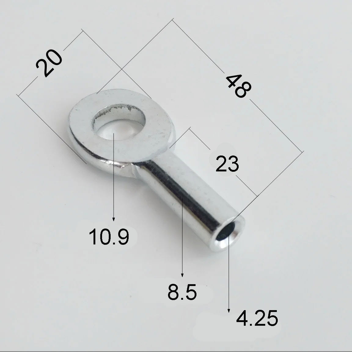 TERMINALE OCCHIELLO  OCCHIO A PRESSARE CRIMPARE PER CAVO ACCIAIO - OCCHIO 10,9 MM - FORO 4,25 MM